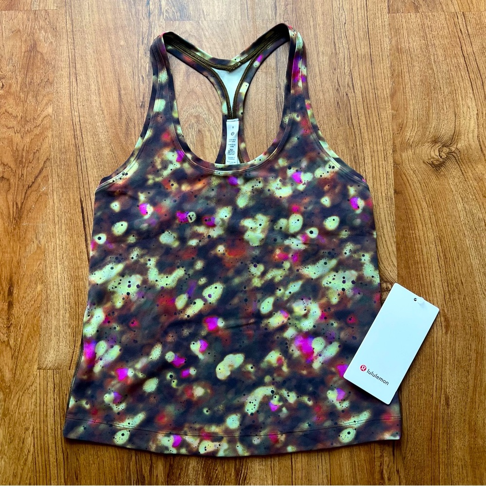 NWT Lululemon Cool Racerback Nulu Short Tank Soft Focus/Splatter Green Size 8